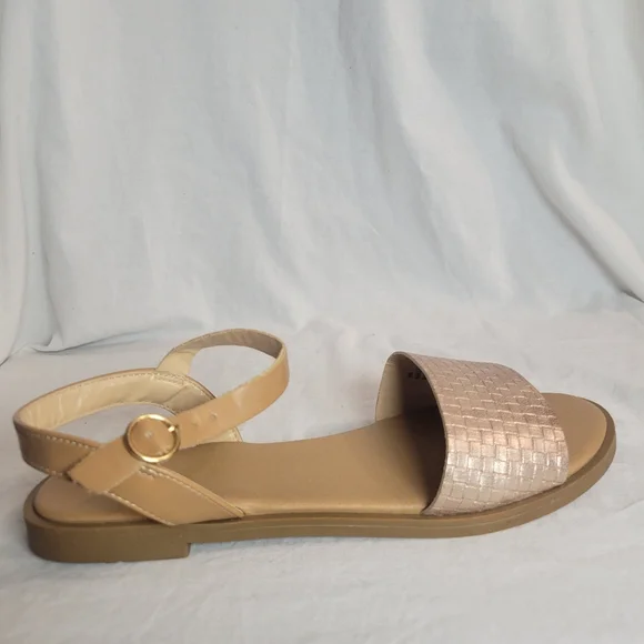 XOXO Rose Gold Faux Woven Leather Ankle Strap Sandals Size 8 - Picture 5 of 11